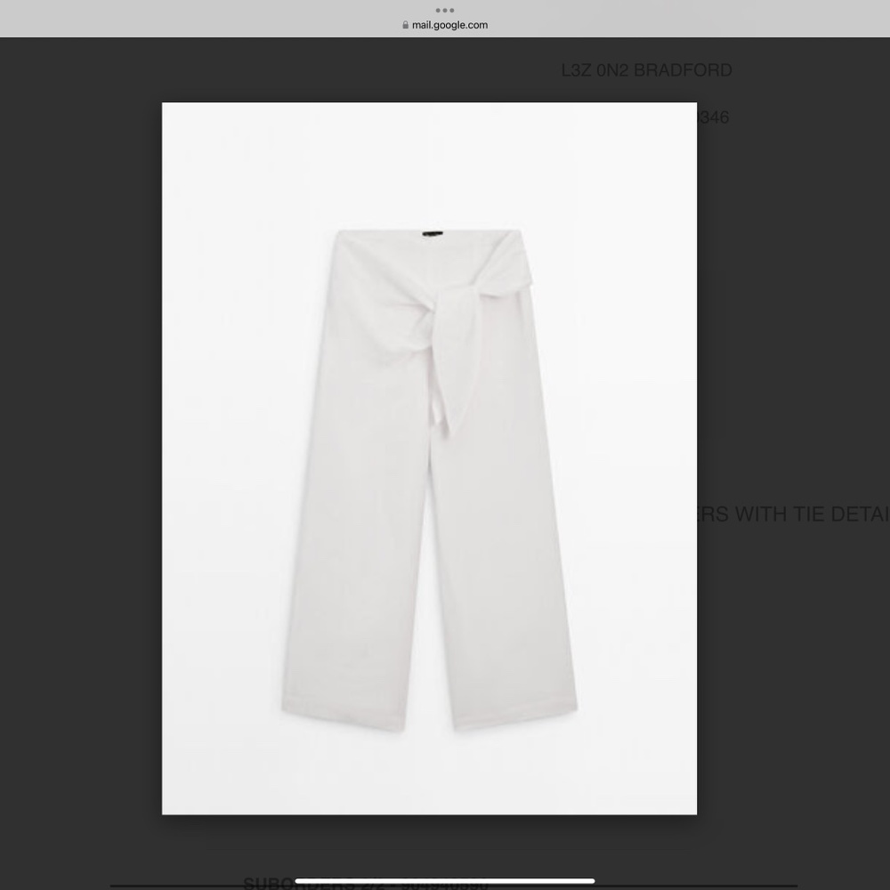 Massimo Dutti linen wide leg trouser with tie detail nwot size 4 in white